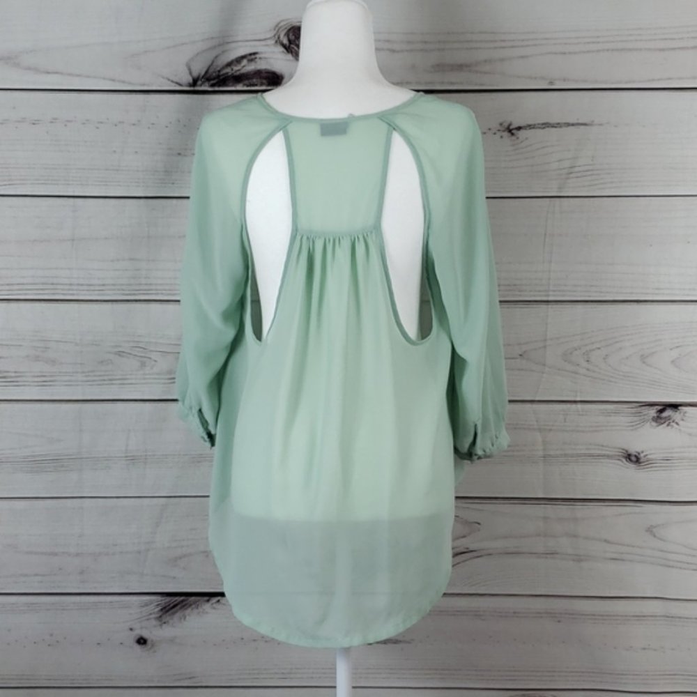 Urban Outfitters Sparkle & Fade Mint Green Sheer Chiffon Shirt Small View 4